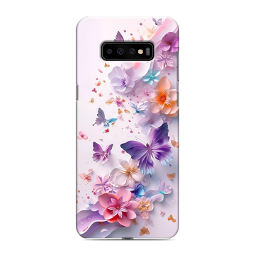 Силиконовый чехол на Samsung Galaxy S10 Plus с принтом цветы бабочки