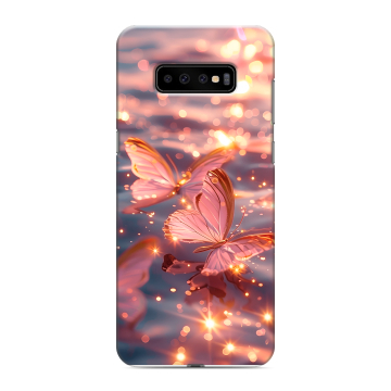 Силиконовый чехол на Samsung Galaxy S10 Plus с принтом бабочки розовые