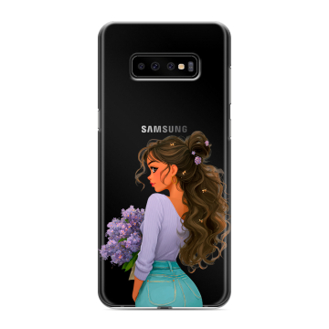 Силиконовый чехол на Samsung Galaxy S10 Plus с принтом девушка цветы Силиконовый чехол на Samsung Galaxy S10 Plus с принтом девушка цветы