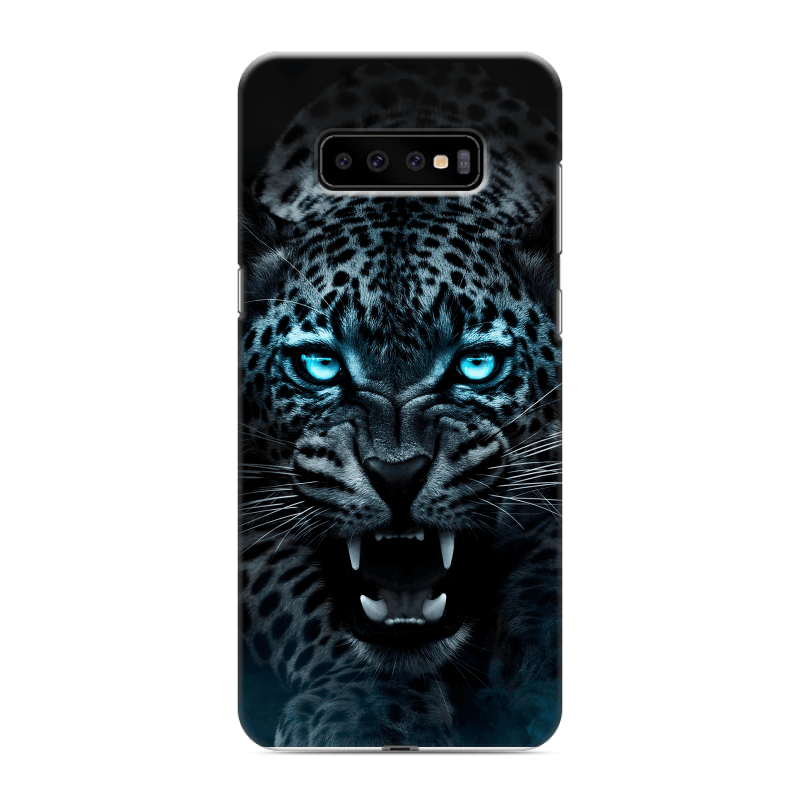 Силиконовый противоударный чехол на Samsung Galaxy S10 Plus с принтом Темный леопард Силиконовый противоударный чехол на Samsung Galaxy S10 Plus с принтом Темный леопард