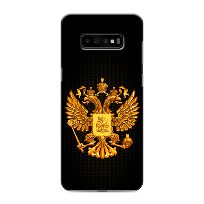 Пластиковый чехол на Samsung Galaxy S10 Plus с принтом Герб России желтый Пластиковый чехол на Samsung Galaxy S10 Plus с принтом Герб России желтый