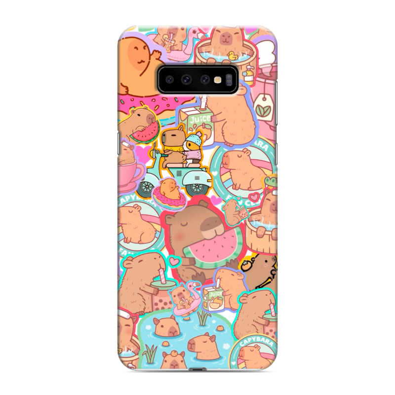 Силиконовый противоударный чехол на Samsung Galaxy S10 Plus с принтом капибары Силиконовый противоударный чехол на Samsung Galaxy S10 Plus с принтом капибары
