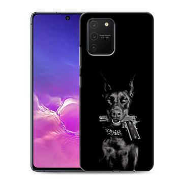Силиконовый чехол на Samsung Galaxy S10 Lite с принтом Доберман и пистолет