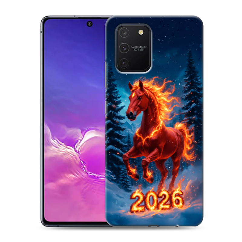 Силиконовый чехол на Samsung Galaxy S10 Lite с принтом Новый год коня Силиконовый чехол на Samsung Galaxy S10 Lite с принтом Новый год коня