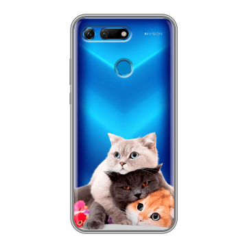 Силиконовый противоударный чехол на Huawei Honor View 20 с принтом Кошки Силиконовый противоударный чехол на Huawei Honor View 20 с принтом Кошки