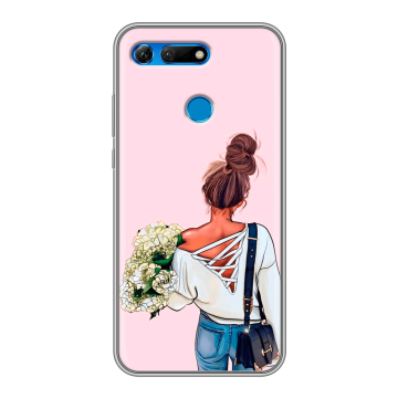 Силиконовый противоударный чехол на Huawei Honor View 20 с принтом Девушка и букет Силиконовый противоударный чехол на Huawei Honor View 20 с принтом Девушка и букет