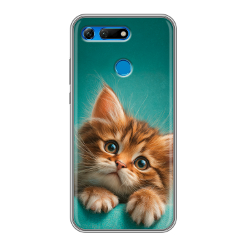 Силиконовый противоударный чехол на Huawei Honor View 20 с принтом котенок Силиконовый противоударный чехол на Huawei Honor View 20 с принтом котенок