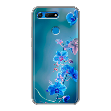 Силиконовый противоударный чехол на Huawei Honor View 20 с принтом Голубые цветы Силиконовый противоударный чехол на Huawei Honor View 20 с принтом Голубые цветы