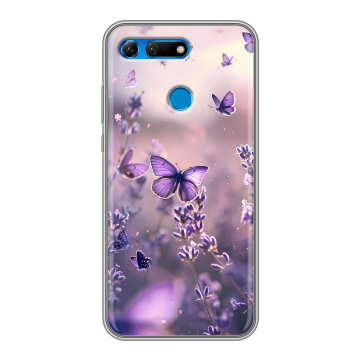 Силиконовый противоударный чехол на Huawei Honor View 20 с принтом бабочки и лаванда Силиконовый противоударный чехол на Huawei Honor View 20 с принтом бабочки и лаванда
