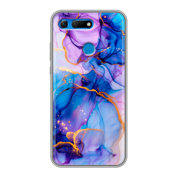 Силиконовый противоударный чехол на Huawei Honor View 20 с принтом синий мрамор Силиконовый противоударный чехол на Huawei Honor View 20 с принтом синий мрамор