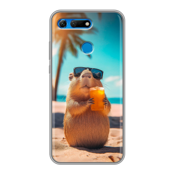 Силиконовый противоударный чехол на Huawei Honor View 20 с принтом Капибара Силиконовый противоударный чехол на Huawei Honor View 20 с принтом Капибара