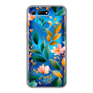 Силиконовый противоударный чехол на Huawei Honor View 20 с принтом Цветы паттерн