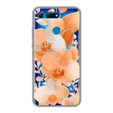 Силиконовый противоударный чехол на Huawei Honor View 20 с принтом Бежевые цветы