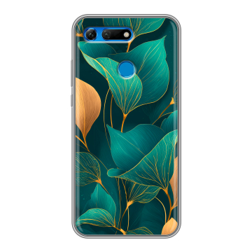 Силиконовый противоударный чехол на Huawei Honor View 20 с принтом Листья и золото