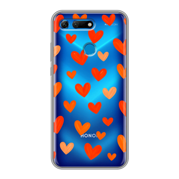 Силиконовый противоударный чехол на Huawei Honor View 20 с принтом Сердечки