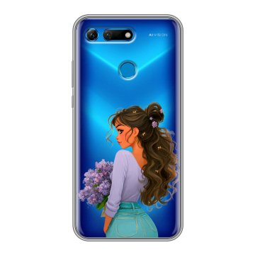 Силиконовый противоударный чехол на Huawei Honor View 20 с принтом девушка цветы Силиконовый противоударный чехол на Huawei Honor View 20 с принтом девушка цветы