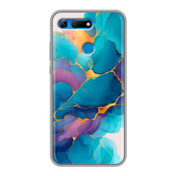 Силиконовый противоударный чехол на Huawei Honor View 20 с принтом Мрамор блестки Силиконовый противоударный чехол на Huawei Honor View 20 с принтом Мрамор блестки