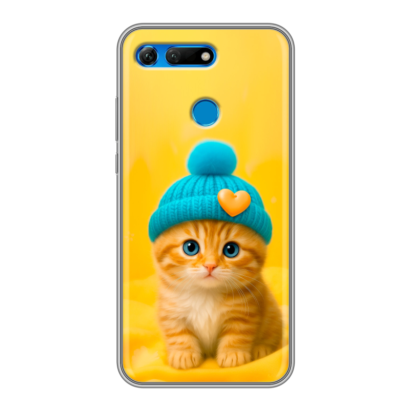 Силиконовый противоударный чехол на Huawei Honor View 20 с принтом Котенок в шапке Силиконовый противоударный чехол на Huawei Honor View 20 с принтом Котенок в шапке
