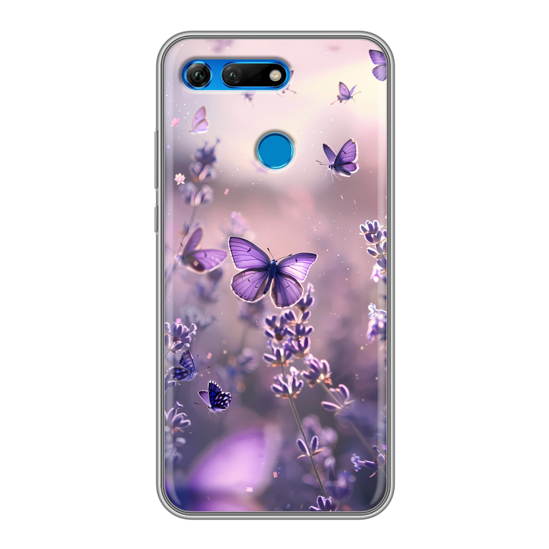 Силиконовый противоударный чехол на Huawei Honor View 20 с принтом бабочки и лаванда Силиконовый противоударный чехол на Huawei Honor View 20 с принтом бабочки и лаванда