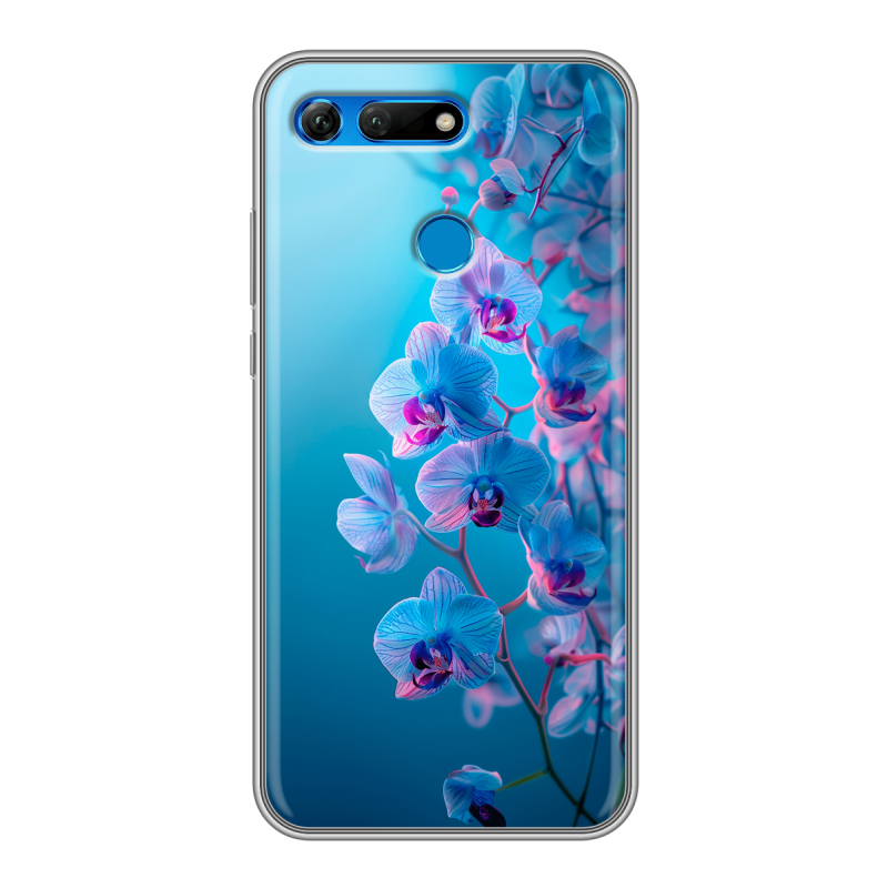 Силиконовый противоударный чехол на Huawei Honor View 20 с принтом голубые орхидеи Силиконовый противоударный чехол на Huawei Honor View 20 с принтом голубые орхидеи