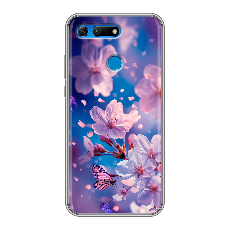 Силиконовый противоударный чехол на Huawei Honor View 20 с принтом цветы бабочки Силиконовый противоударный чехол на Huawei Honor View 20 с принтом цветы бабочки