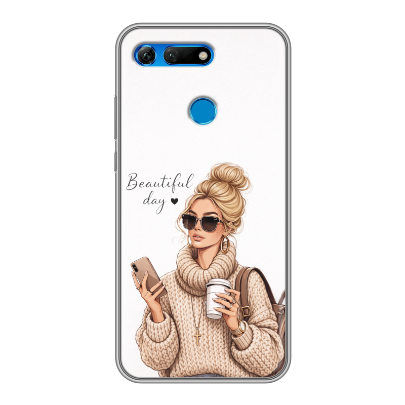 Силиконовый противоударный чехол на Huawei Honor View 20 с принтом женский Силиконовый противоударный чехол на Huawei Honor View 20 с принтом женский