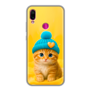 Силиконовый чехол на Xiaomi RedMi Note 7 с принтом Котенок в шапке Силиконовый чехол на Xiaomi RedMi Note 7 с принтом Котенок в шапке