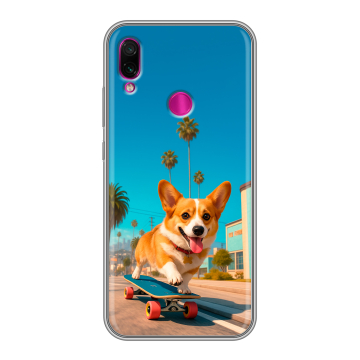 Силиконовый чехол на Xiaomi RedMi Note 7 с принтом Корги на скейте Силиконовый чехол на Xiaomi RedMi Note 7 с принтом Корги на скейте