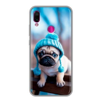 Силиконовый чехол на Xiaomi RedMi Note 7 с принтом Мопс в шапке Силиконовый чехол на Xiaomi RedMi Note 7 с принтом Мопс в шапке