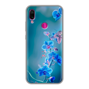 Силиконовый чехол на Xiaomi RedMi Note 7 с принтом Голубые цветы Силиконовый чехол на Xiaomi RedMi Note 7 с принтом Голубые цветы