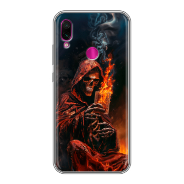 Силиконовый чехол на Xiaomi RedMi Note 7 с принтом Скелет и карты Силиконовый чехол на Xiaomi RedMi Note 7 с принтом Скелет и карты