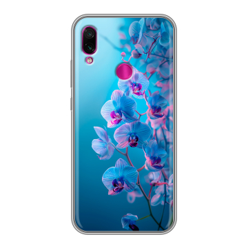 Силиконовый чехол на Xiaomi RedMi Note 7 с принтом голубые орхидеи Силиконовый чехол на Xiaomi RedMi Note 7 с принтом голубые орхидеи
