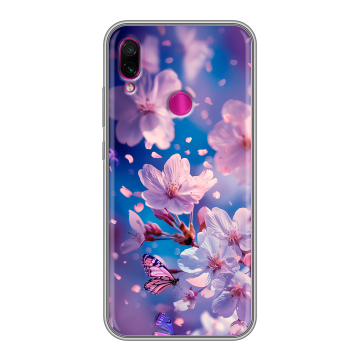 Силиконовый чехол на Xiaomi RedMi Note 7 с принтом цветы бабочки Силиконовый чехол на Xiaomi RedMi Note 7 с принтом цветы бабочки