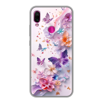 Силиконовый чехол на Xiaomi RedMi Note 7 с принтом цветы бабочки Силиконовый чехол на Xiaomi RedMi Note 7 с принтом цветы бабочки