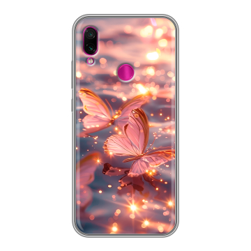 Силиконовый чехол на Xiaomi RedMi Note 7 с принтом бабочки розовые Силиконовый чехол на Xiaomi RedMi Note 7 с принтом бабочки розовые