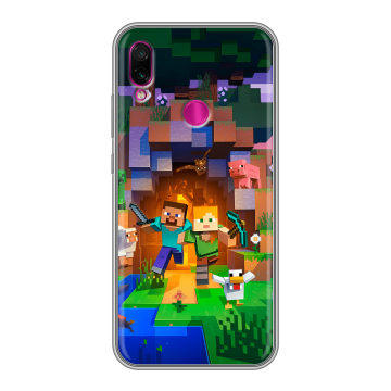 Силиконовый чехол на Xiaomi RedMi Note 7 с принтом Майнкрафт Minecraft