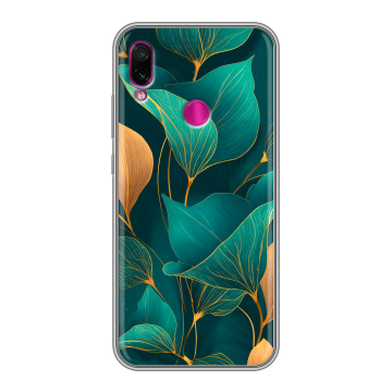 Силиконовый чехол на Xiaomi RedMi Note 7 с принтом Листья и золото Силиконовый чехол на Xiaomi RedMi Note 7 с принтом Листья и золото