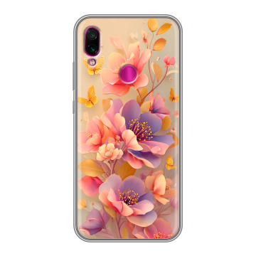Силиконовый чехол на Xiaomi RedMi Note 7 с принтом Цветы и бабочки Силиконовый чехол на Xiaomi RedMi Note 7 с принтом Цветы и бабочки