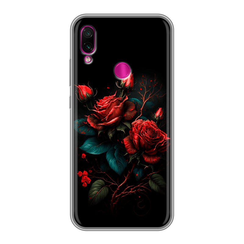 Силиконовый противоударный чехол на Xiaomi RedMi Note 7 с принтом Розы красные Силиконовый противоударный чехол на Xiaomi RedMi Note 7 с принтом Розы красные