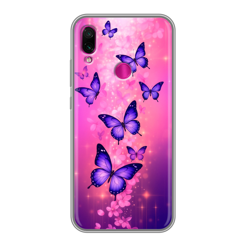 Силиконовый противоударный чехол на Xiaomi RedMi Note 7 с принтом Бабочки Силиконовый противоударный чехол на Xiaomi RedMi Note 7 с принтом Бабочки
