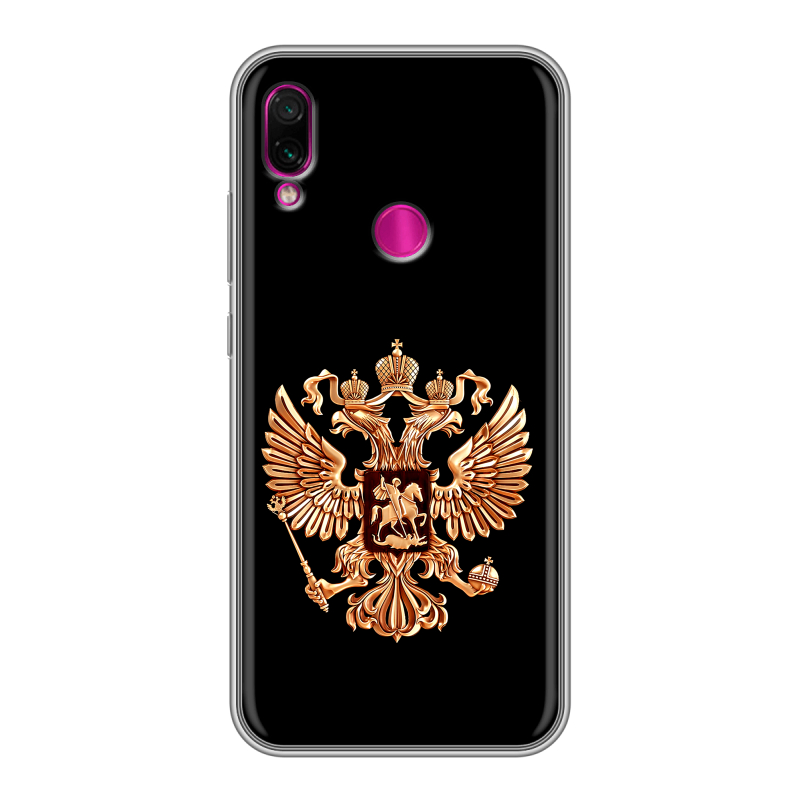Силиконовый противоударный чехол на Xiaomi RedMi Note 7 с принтом Герб России золотой Силиконовый противоударный чехол на Xiaomi RedMi Note 7 с принтом Герб России золотой