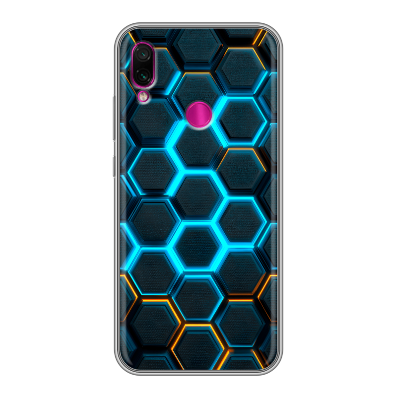 Силиконовый противоударный чехол на Xiaomi RedMi Note 7 с принтом Неоновые соты Силиконовый противоударный чехол на Xiaomi RedMi Note 7 с принтом Неоновые соты