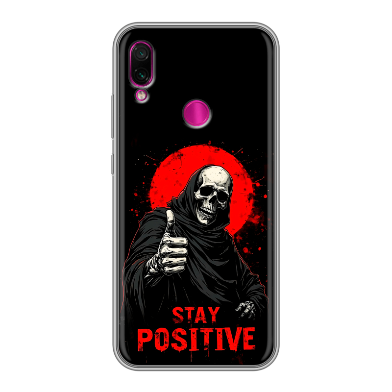 Силиконовый противоударный чехол на Xiaomi RedMi Note 7 с принтом смешной скелет Силиконовый противоударный чехол на Xiaomi RedMi Note 7 с принтом смешной скелет