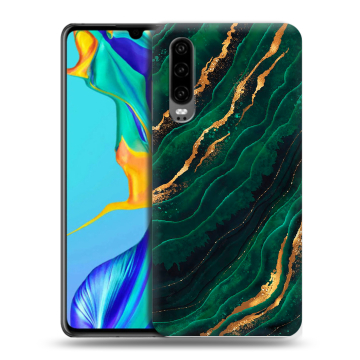Силиконовый чехол на Huawei P30 с принтом Мрамор зеленое золото Силиконовый чехол на Huawei P30 с принтом Мрамор зеленое золото