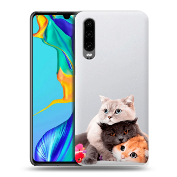 Силиконовый чехол на Huawei P30 с принтом Кошки Силиконовый чехол на Huawei P30 с принтом Кошки