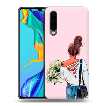 Силиконовый чехол на Huawei P30 с принтом Девушка и букет Силиконовый чехол на Huawei P30 с принтом Девушка и букет