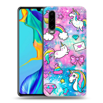 Силиконовый чехол на Huawei P30 с принтом Единороги
