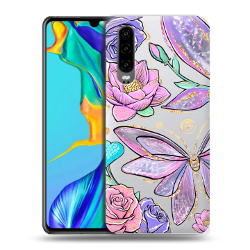 Силиконовый чехол на Huawei P30 с принтом Бабочки и цветы