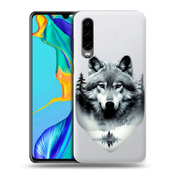 Силиконовый чехол на Huawei P30 с принтом Волк в лесу Силиконовый чехол на Huawei P30 с принтом Волк в лесу