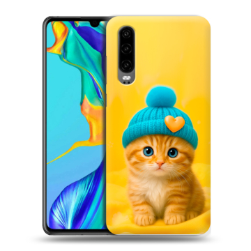 Силиконовый чехол на Huawei P30 с принтом Котенок в шапке